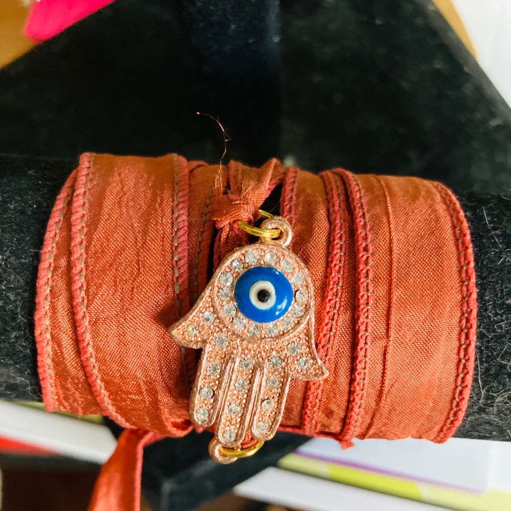 Silk wrap hamsa bracelet
